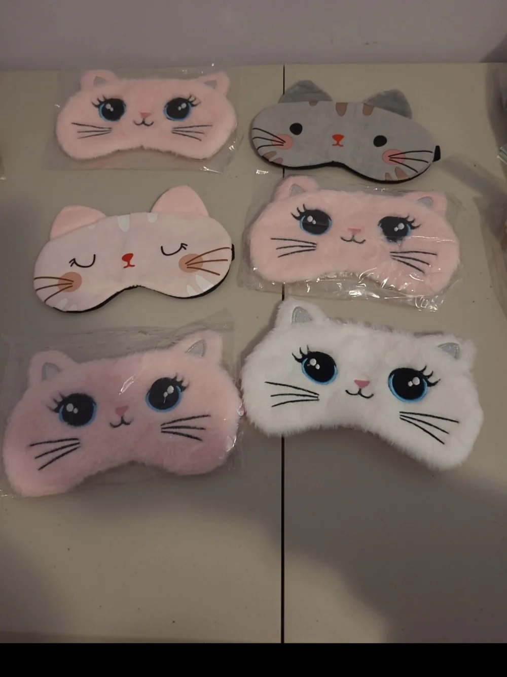 Cute Cat Plush Sleep Mask for Kids - Pink/White